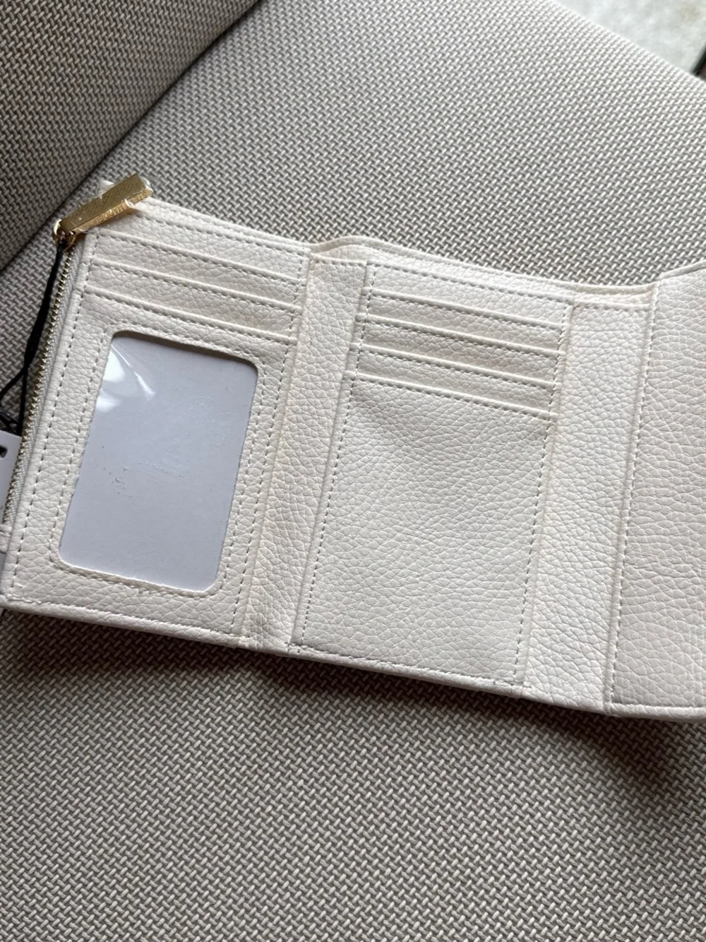 Steve Madden Cream Textured Leather Wallet with Gold Buckle